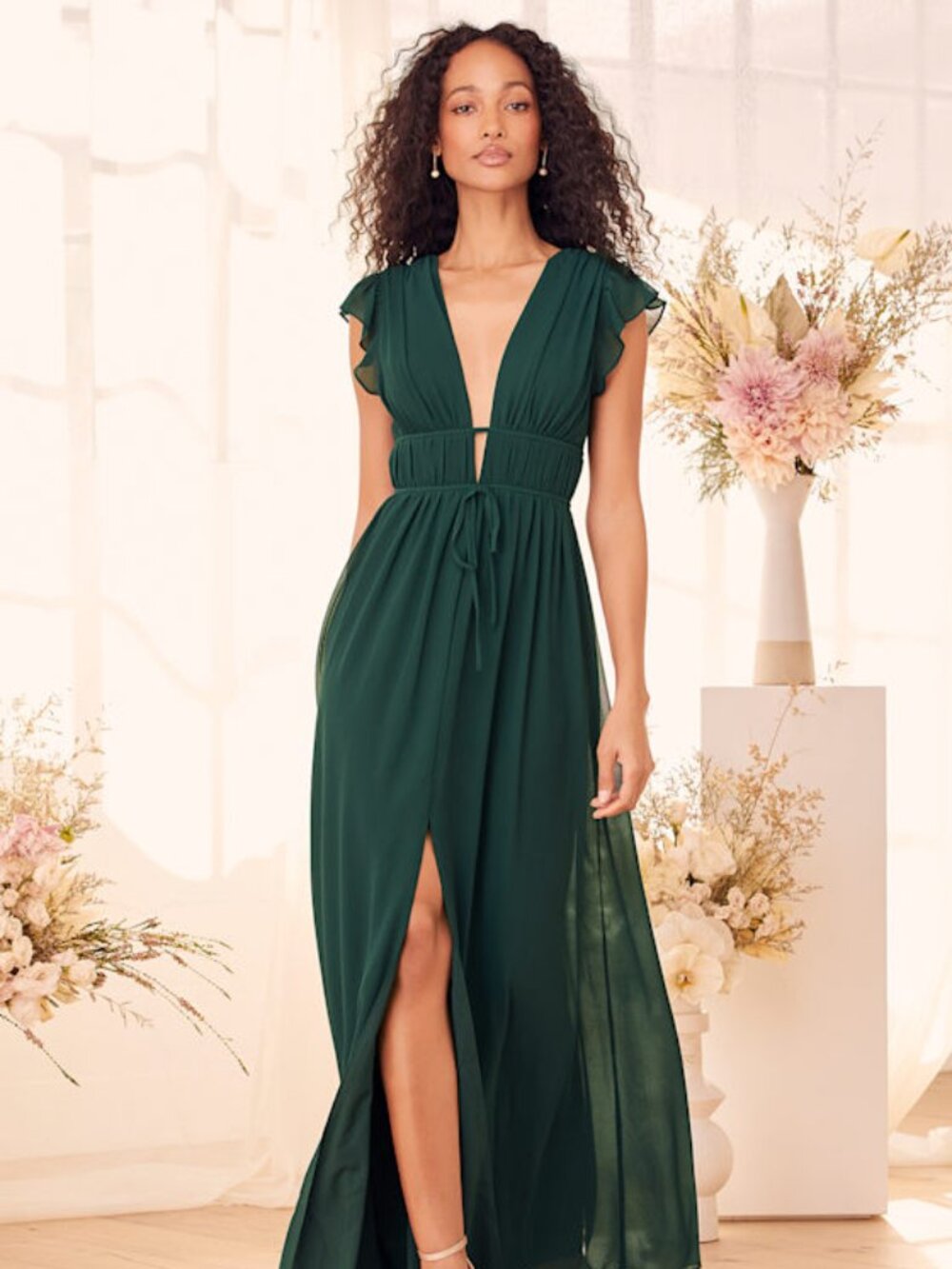 Lulus I'm All Yours Emerald Green Ruffled Maxi Dress - Size XL